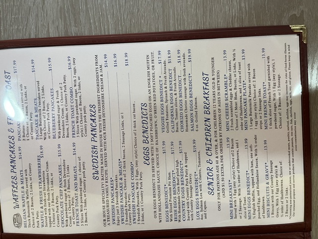 Redmond Ridge Cafe Menu Page 1